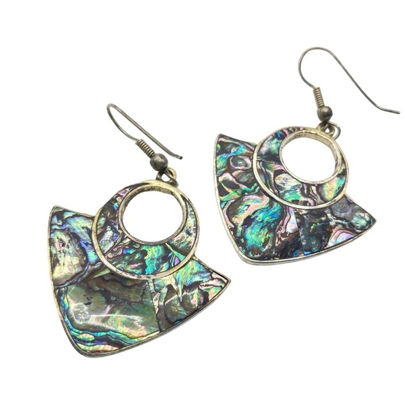 Vintage Abalone Alpaca Silver Earrings - Picture 9 of 9